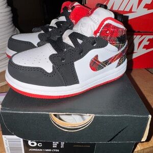 Jordan Kids Sneakers Black Red White Plaid
